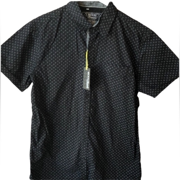 𝅺NEW Broken Threads Size Large Button Down Shirt Collared Black - Picture 1 of 7